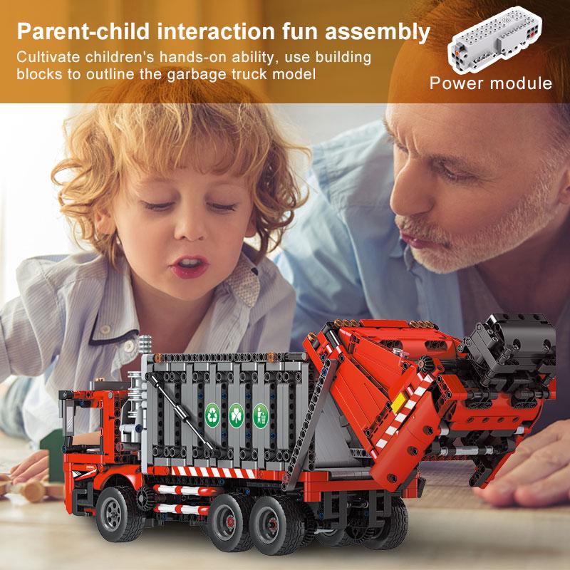 MOULD KING 15019 Технический автомобиль, игрушки для мальчиков, моторизованная модель мусоровоза, строительные блоки MOC-38031, кирпичи, детские рождественские подарки