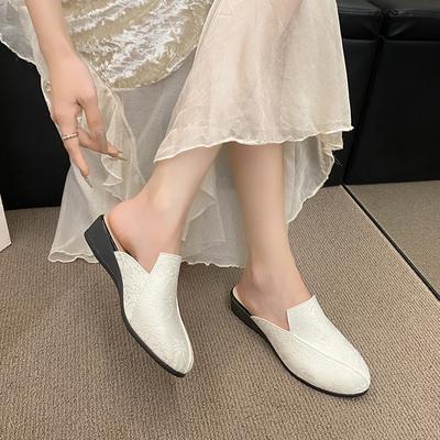 2024 Новая весенне-осенняя женская обувь Модные тапочки с круглым носком, однотонные, на танкетке, для дома, женские тапочки с плоским носком