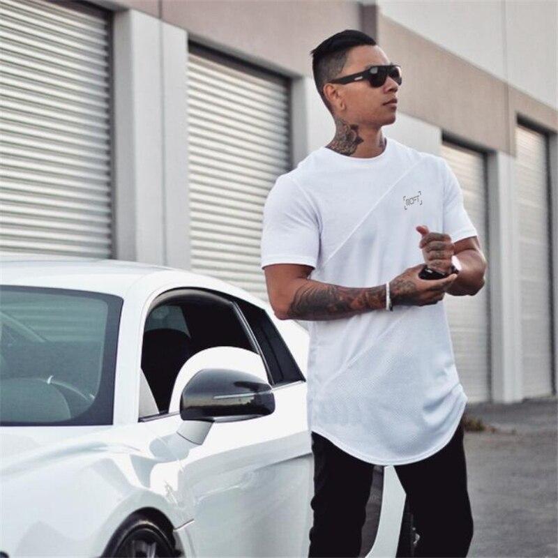 Muscleguys Мужские новые свежие и дышащие топы, лоскутная хлопковая и сетчатая футболка для фитнеса, бодибилдинга, тренировочная одежда с короткими рукавами