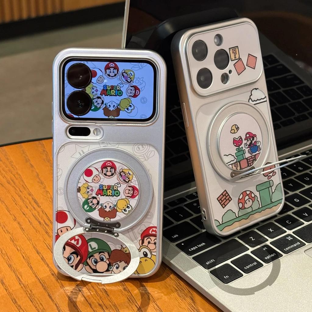 Вращающийся держатель Mario подходит для чехла для мобильного телефона Apple 17Pro с большим окном IP16/15, гальваническое покрытие 14, мелкие отверстия 13, наборы