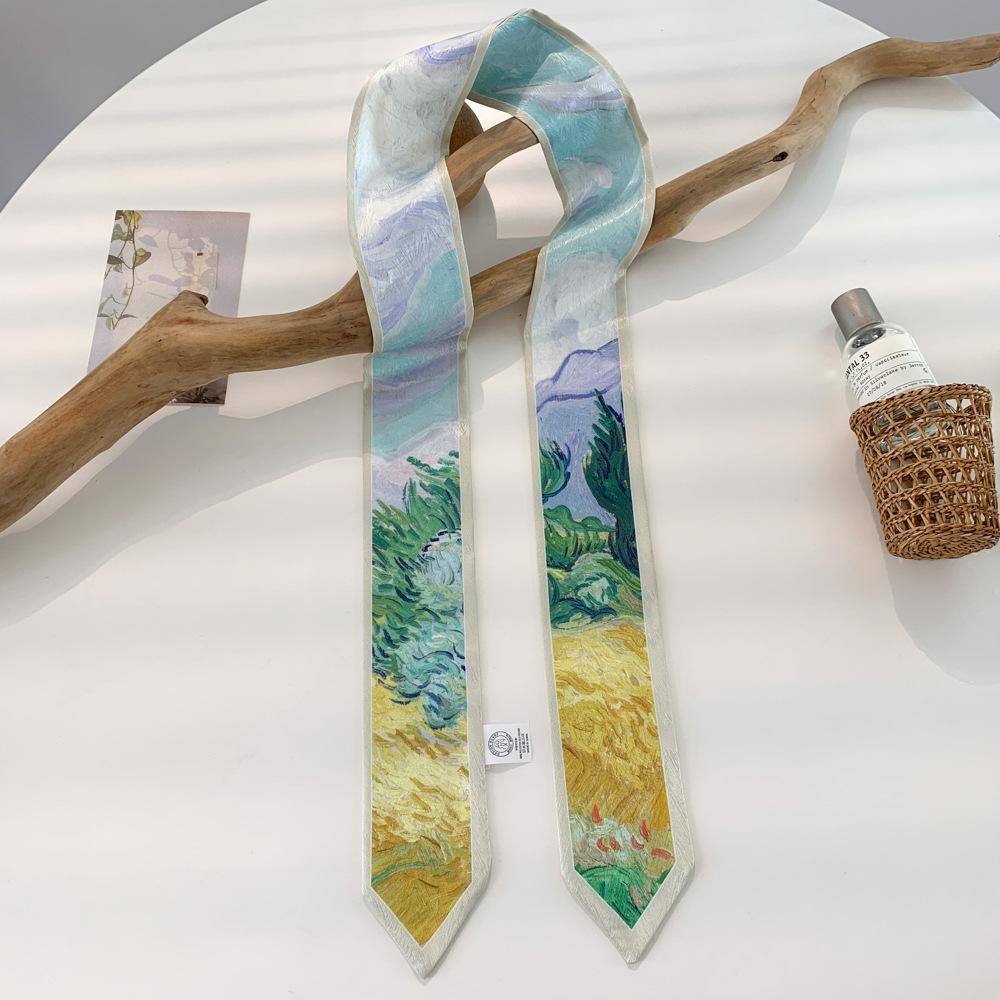 Высококачественная повязка для волос, платок на шею с шелковистой текстурой, женский шарф, длинные узкие повязки на голову, милые шарфы-галстуки, роскошный принт, шарф для сумки для леди