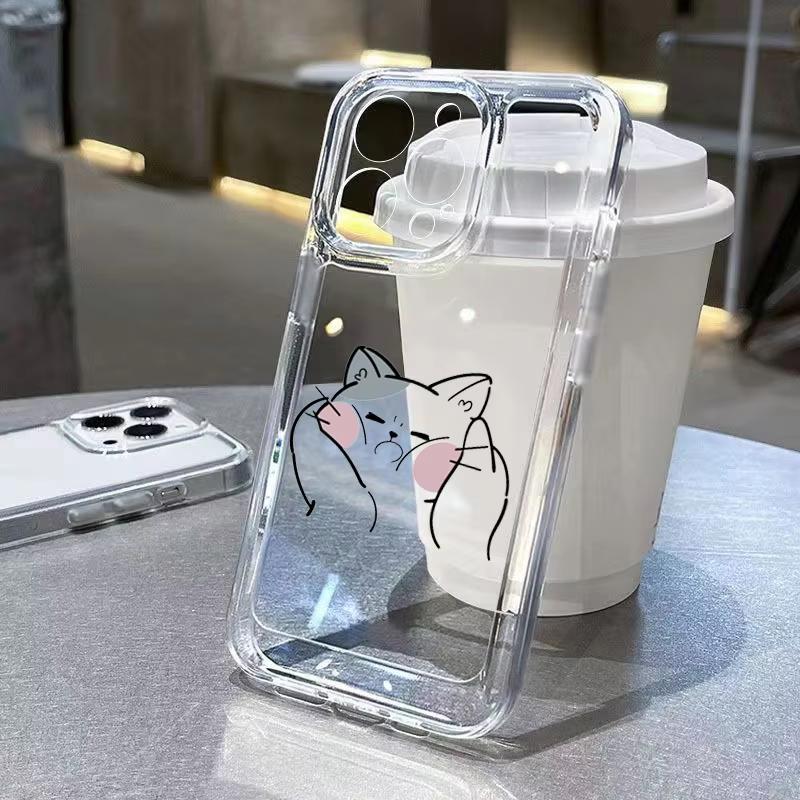 Cute Line Cat Pattern Phone Case For Xiaomi Mi 17 Pro 15 14 13 12 11 Lite 5G Mi 15 T Pro 14T 13T 12T Clear Bumper Cover