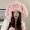 Korean Faux Fur Bucket Hat Fluffy Ear Protection Hat Winter Cute Rabbit Ear Hat  Women