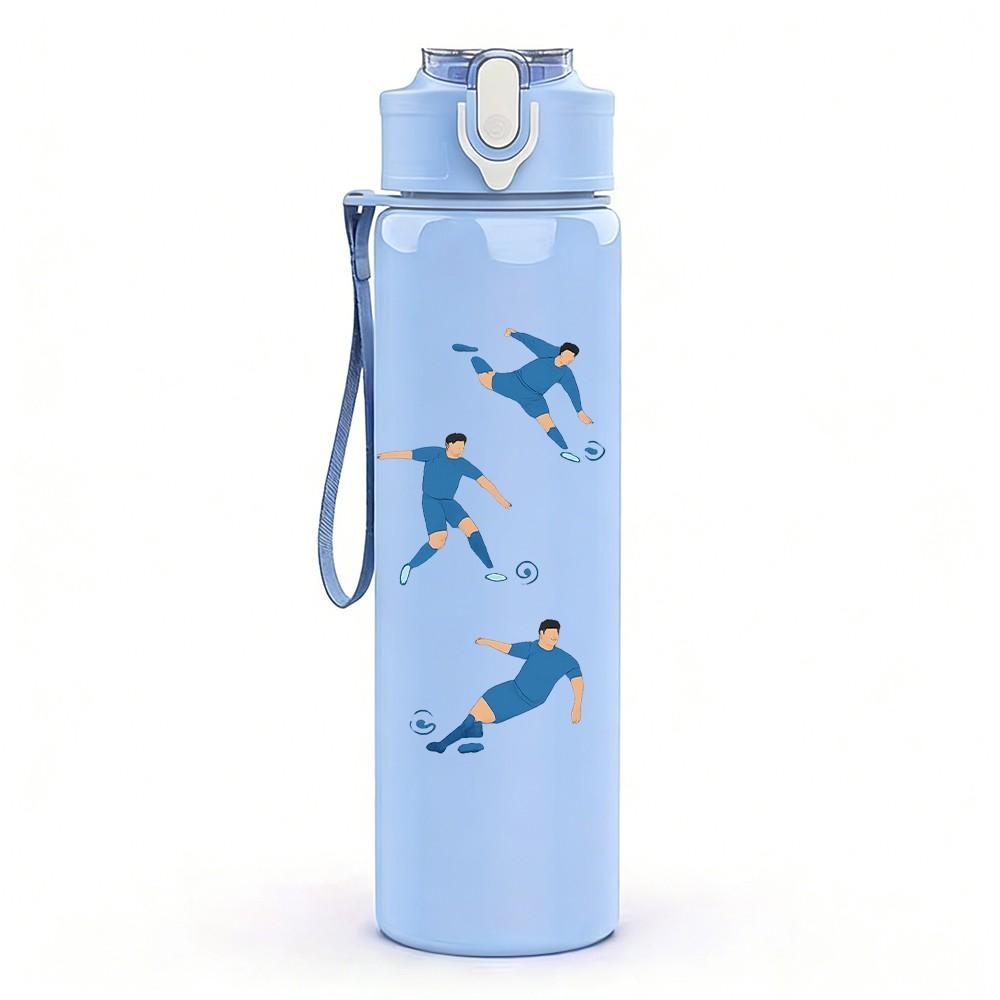 1PC Soccer Player Silhouette Group 750ml Color Plastic Sports Water Bottle Leakproof Flip Straw Lid Suitable for Sports Office Home Use