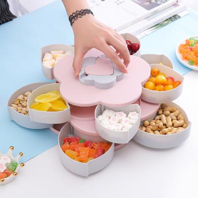 Вращающаяся коробка для конфет в форме лепестка, коробка для закусок, орехов, цветочная конфета, фруктовая тарелка, футляр для хранения еды, двухъярусный органайзер для хранения сухофруктов