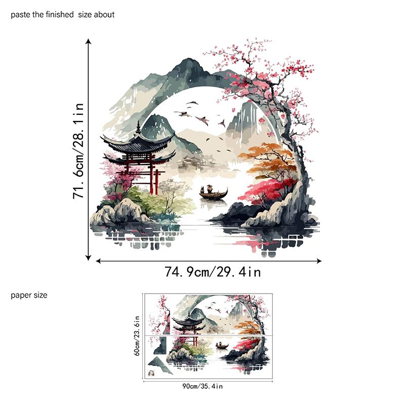 Пейзажная живопись Птицы Гора Река Наклейка на стену Фон Дом Спальня Стена Кухня Холодильник Домашний декор Наклейки