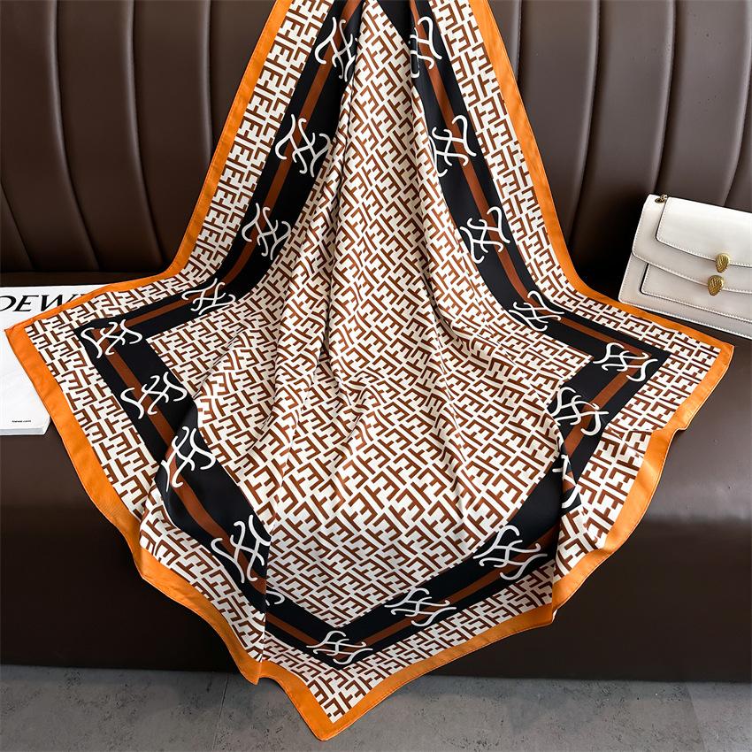 New Fashion Versatile Letter E Silk Scarf 91cm Twill Scarf Premium Printed Large Square Scarf Sunscreen Shawl Headscarf