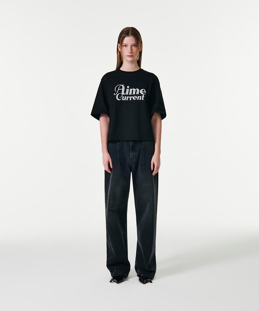 ТЕКУЩАЯ футболка Aime Crop с короткими рукавами [Черная]