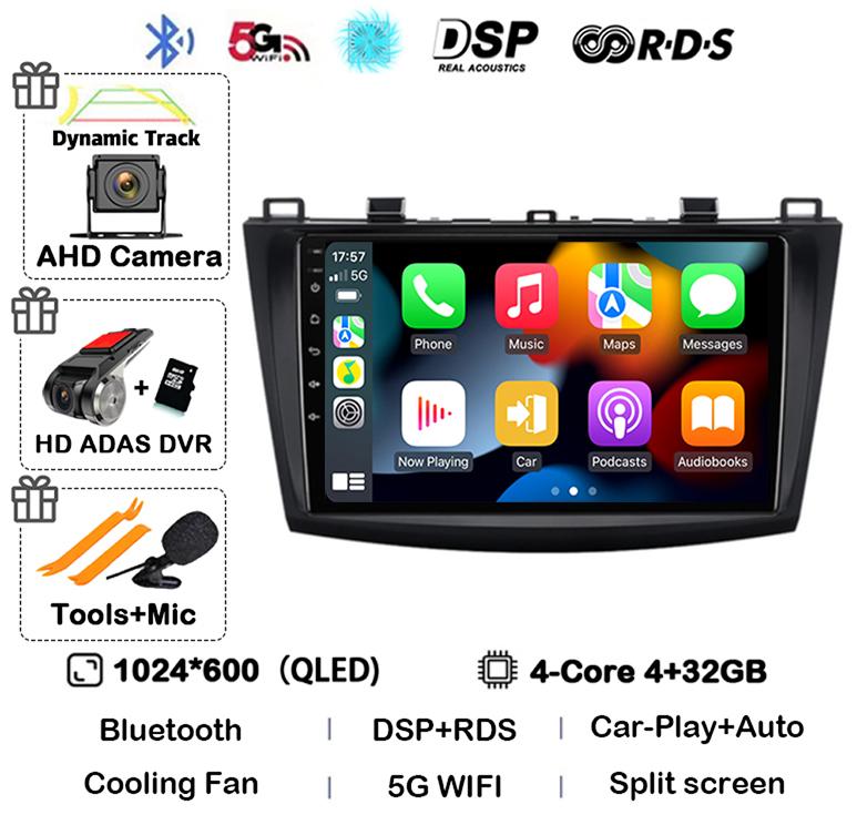 Android 14 Carplay Auto Для Mazda 3 2009 2010 2011 2012 2013 Автомагнитола Мультимедийный плеер Стерео Видео Аудио GPS Головное устройство WIFI