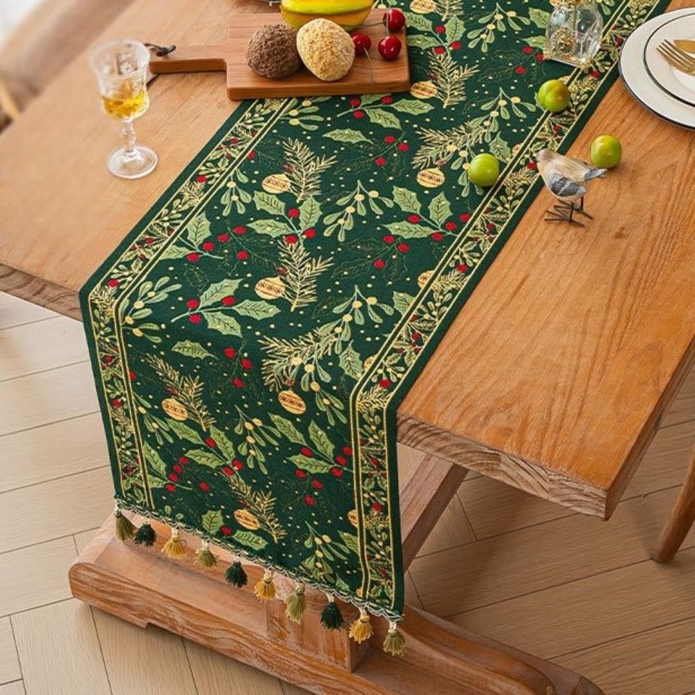 Gradient Tassel Christmas Table Runner Jacquard Tablecloth Festival Countertop Cover Kitchen