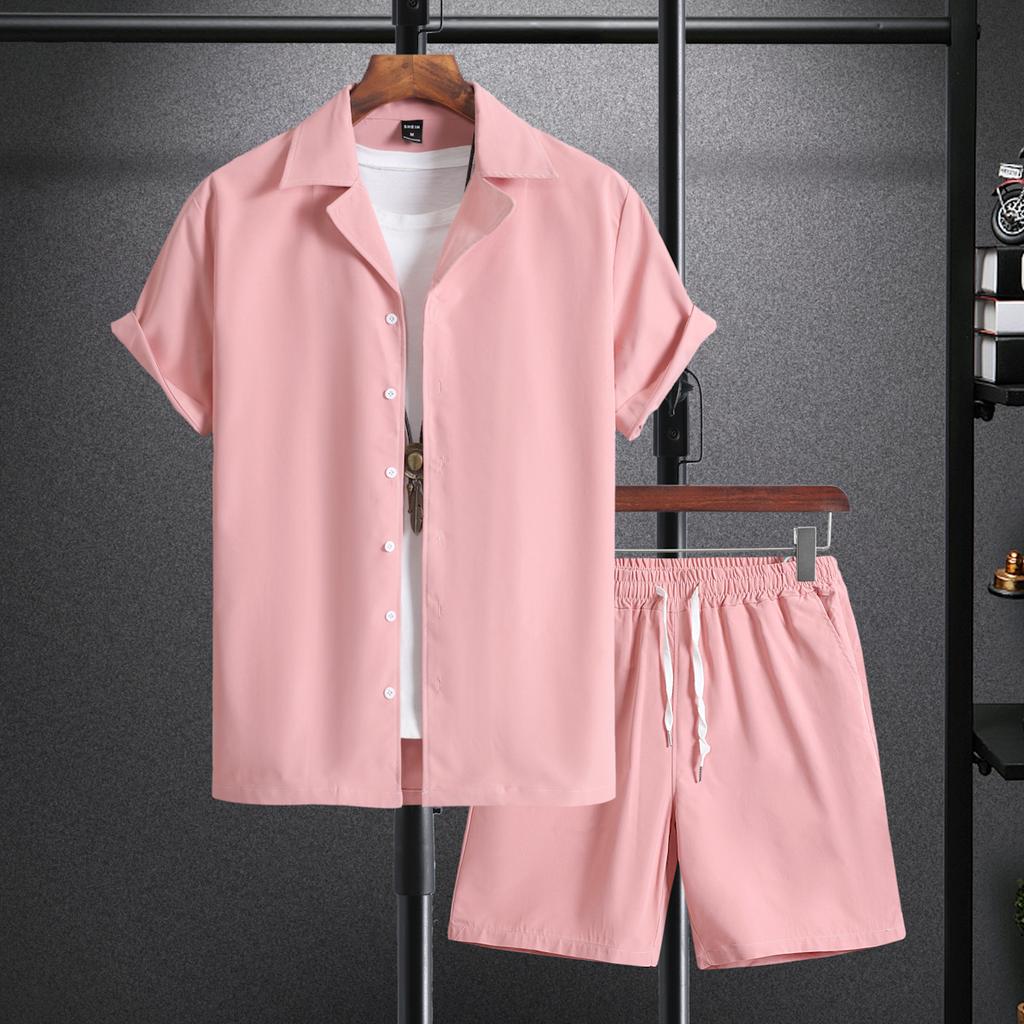 Модный мужской костюм, однотонная рубашка, топ, футболка, шорты, мужской костюм, повседневный тонкий мужской костюм