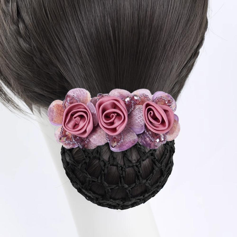 Updo Styling Tool Flower Hair Net with Spring Clip Net Pocket Headdress For Work Use