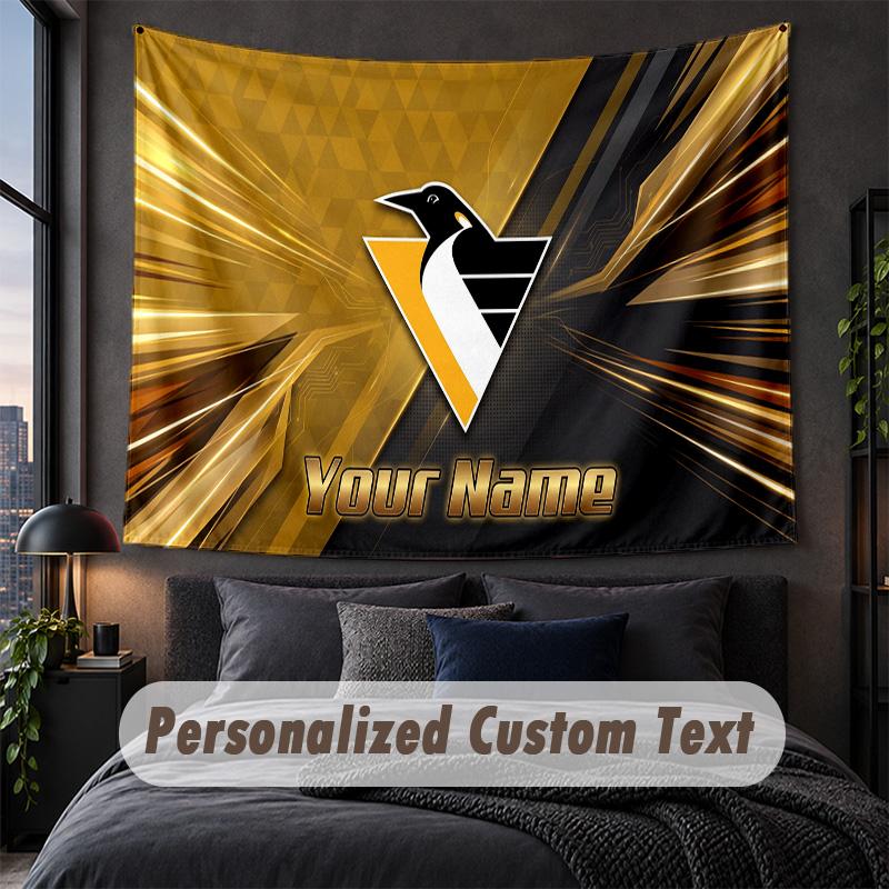 Custom Name Text Tapestry,Pittsburgh Penguins Decorative Wall Hanging, Background Tapestry For Home Bedroom