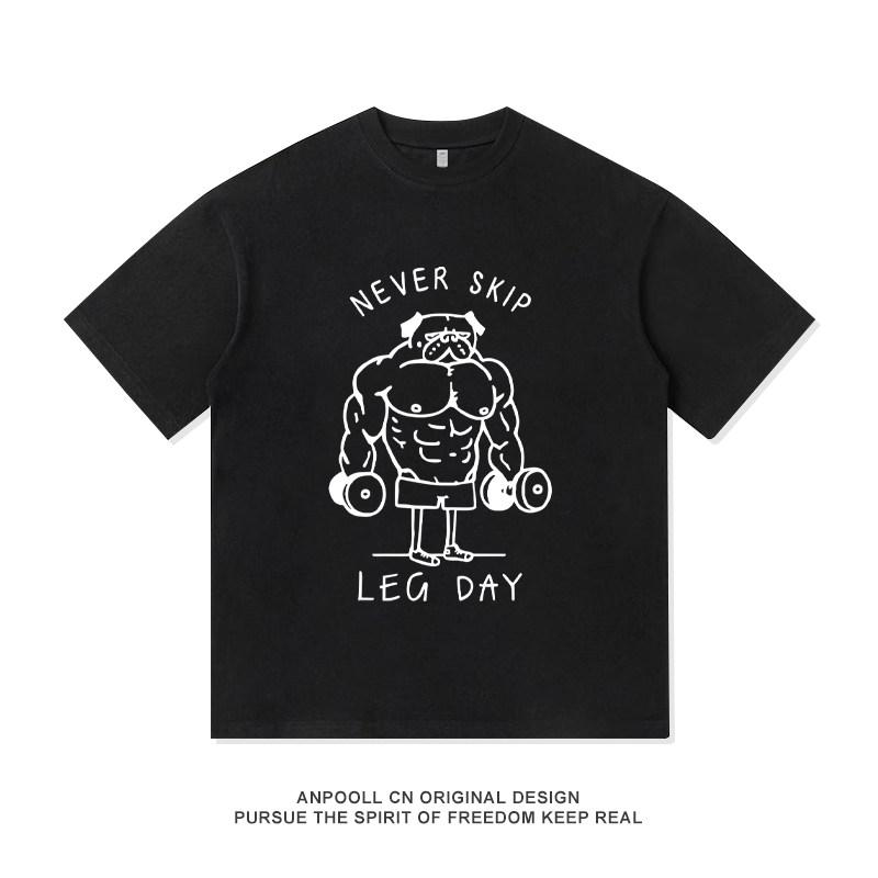 Leg Training Day Fitness Gym Muscle Dog Print Loose ShortSleeved TShirt 100 Cotton Mens and Womens Summer Casual Shirt