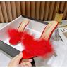 Women Clear Heels Sandals Fluffy Slippers Furry Slides for Women