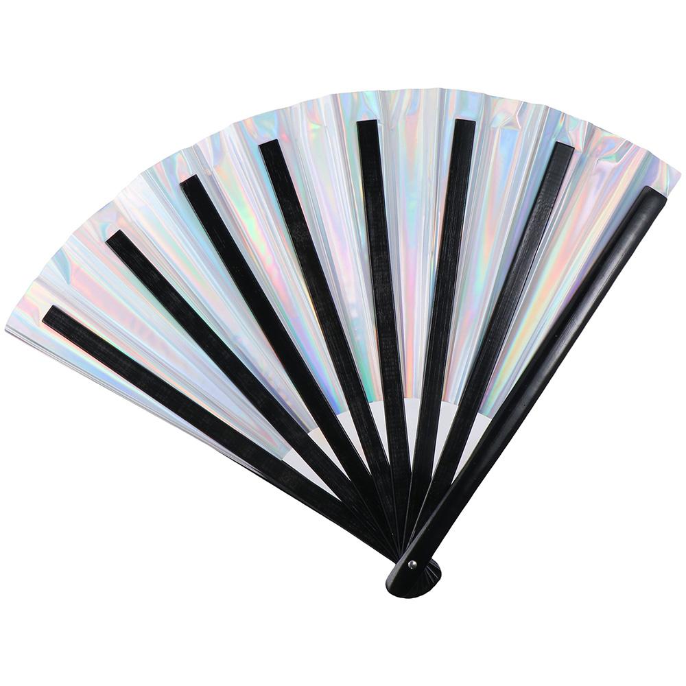 Большой серебристый лазерный рейв веер ручной серебристый веер-хлопушка для вечеринки вечеринки