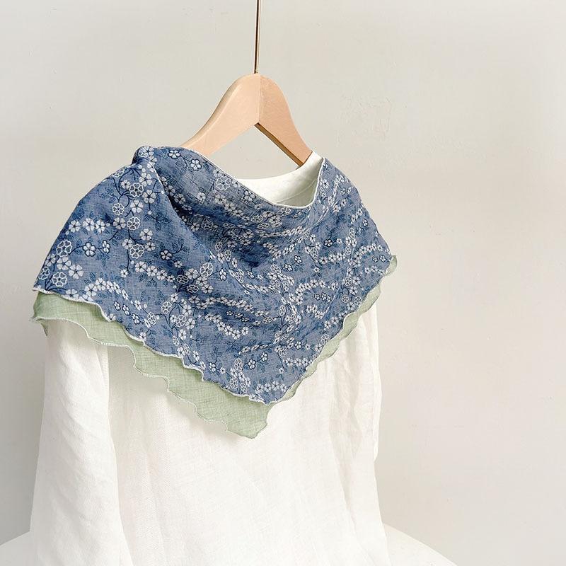 Double Layer Triangle Scarf Women Cotton Linen Scarves Solid Color Scarf Small Shawl Korean Version Shawl All-match Decorative