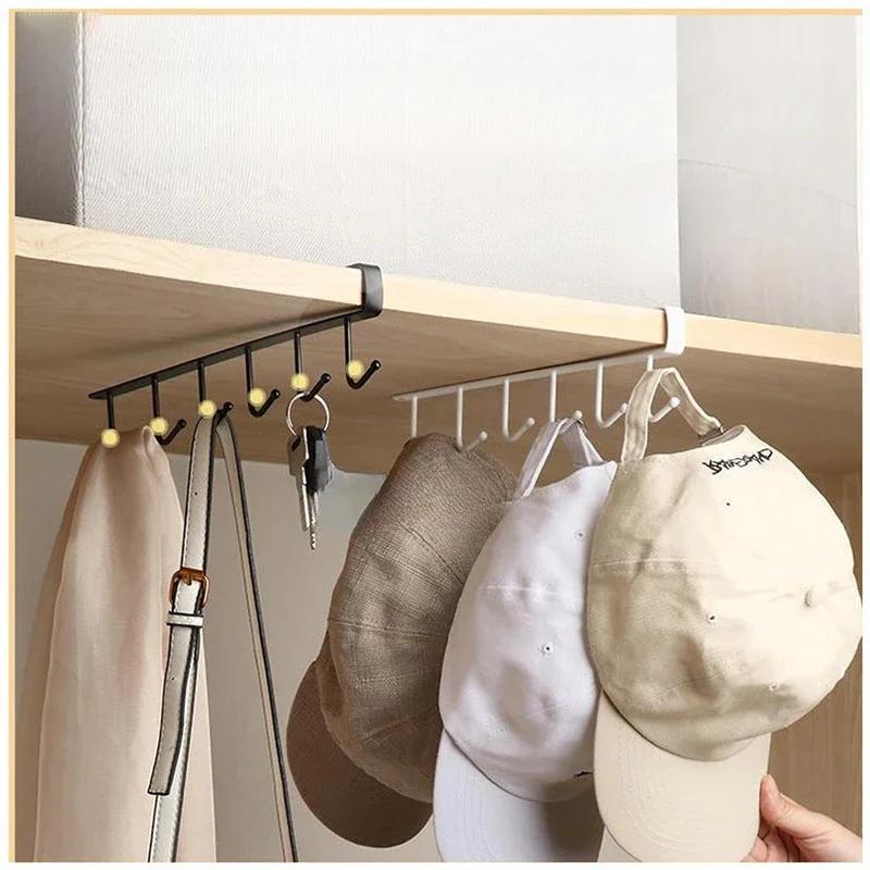 1 шт. 6 крючков для хранения, полка для шкафа, металлическая нижняя полка, вешалка для кружек, ванной комнаты, кухонного инструмента, органайзер, подвесная стойка, держатель