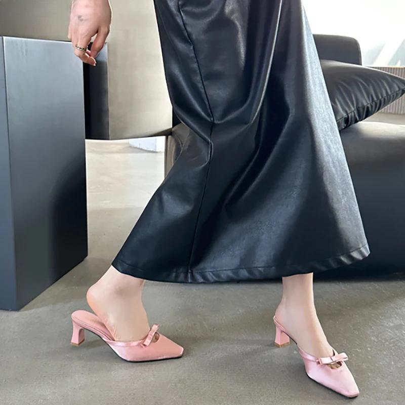 Дизайнерские женские туфли-мюли на весеннем каблуке, модные туфли без застежек, женские повседневные сандалии для отдыха на открытом воздухе