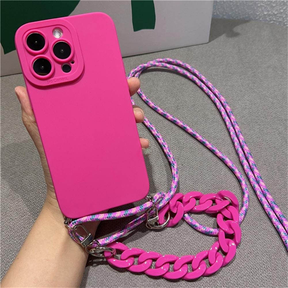 Силиконовый чехол-ремешок через плечо для iPhone 15 14 13 12 11 Pro Max Plus X XS XR Marble Chain Акриловый ремешок Мягкий чехол Funda