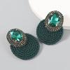 Alloy Rhinestone Oval Glass Stud Earrings Women Stretch Cord Circular Fashion Ear Jewelry In White Green Black Rose Gold