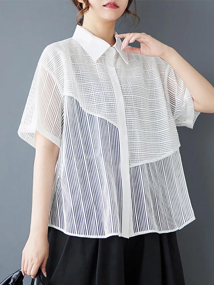 Xitao Повседневная свободная блузка однотонного цвета с отложным воротником GMM1086