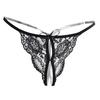 Women T-back Low Waist Open Crotch Hollow Out See-through Lace Seductive Solid Color One Size Lady Thong for Valentine's Day