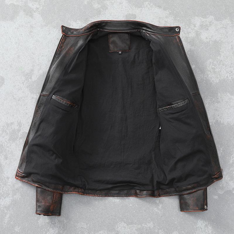 Винтажная красно-коричневая мужская кожаная куртка, тонкая короткая кожаная куртка, мужские куртки, осенние Jaquetas Masculina De Couro