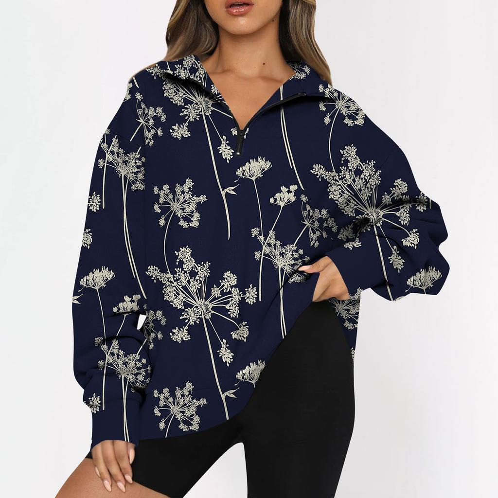 Женская повседневная модная толстовка на молнии с длинным рукавом и цветочным принтом, топ на молнии