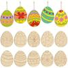 10/20pcs Wooden Easter Decorations, Wood Carving Easter  Decoration Egg Shape Wood Chips Painting Supplies Diy Crafts