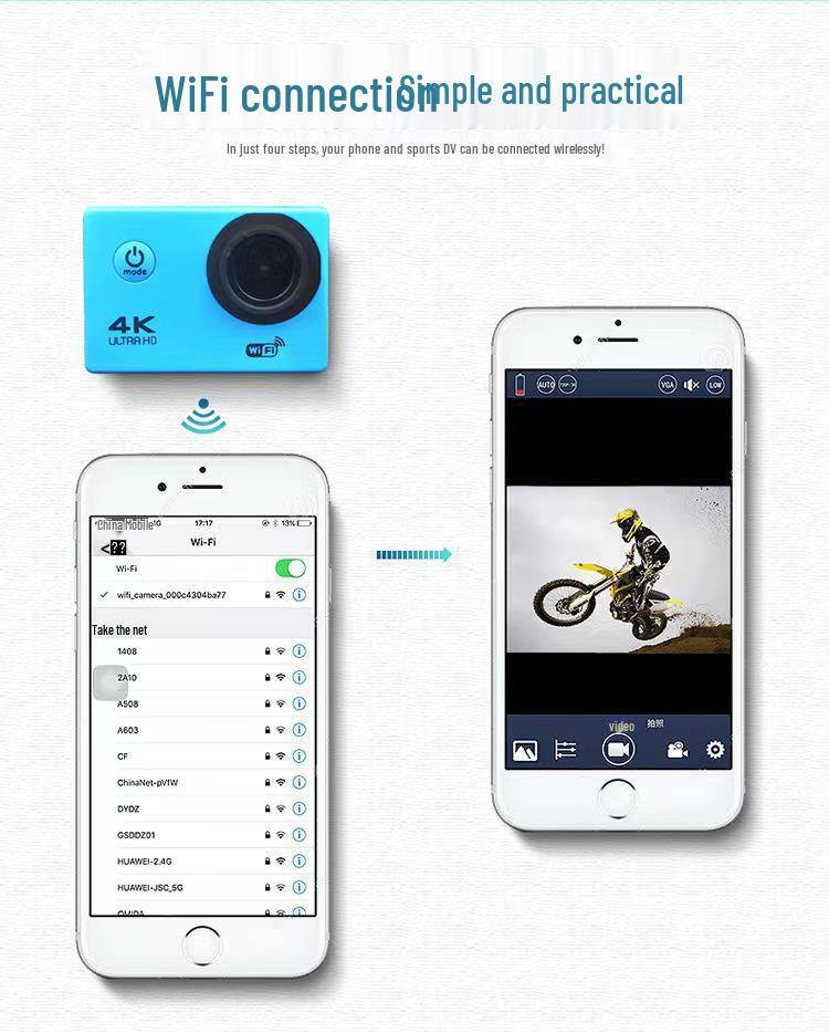 CrossD800R 4K Sports Camera with Remote, Waterproof for Outdoor Cycling, WiFi Enabled