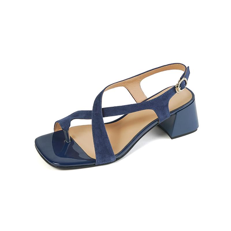 Meotina Women Genuine Leather Cross Strap Shoes Thick Heel Summer Buckle Sandals High Heels Flip Flop Ladies Footwear Kid Suede