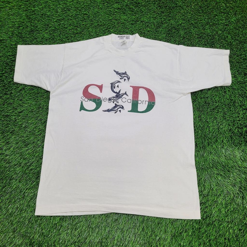 Винтажная футболка San-Diego SoCal Dolphin 90-х L/XL 23x29 Белая Калифорния