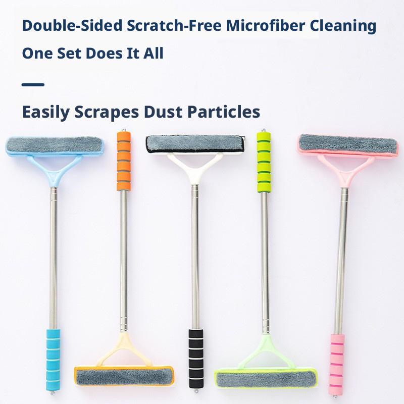 SEAMETAL Brosse de nettoyage de vitres de voiture double face 2 en 1, brosse de lavage de pare-brise à long manche extensible, outil de lavage
