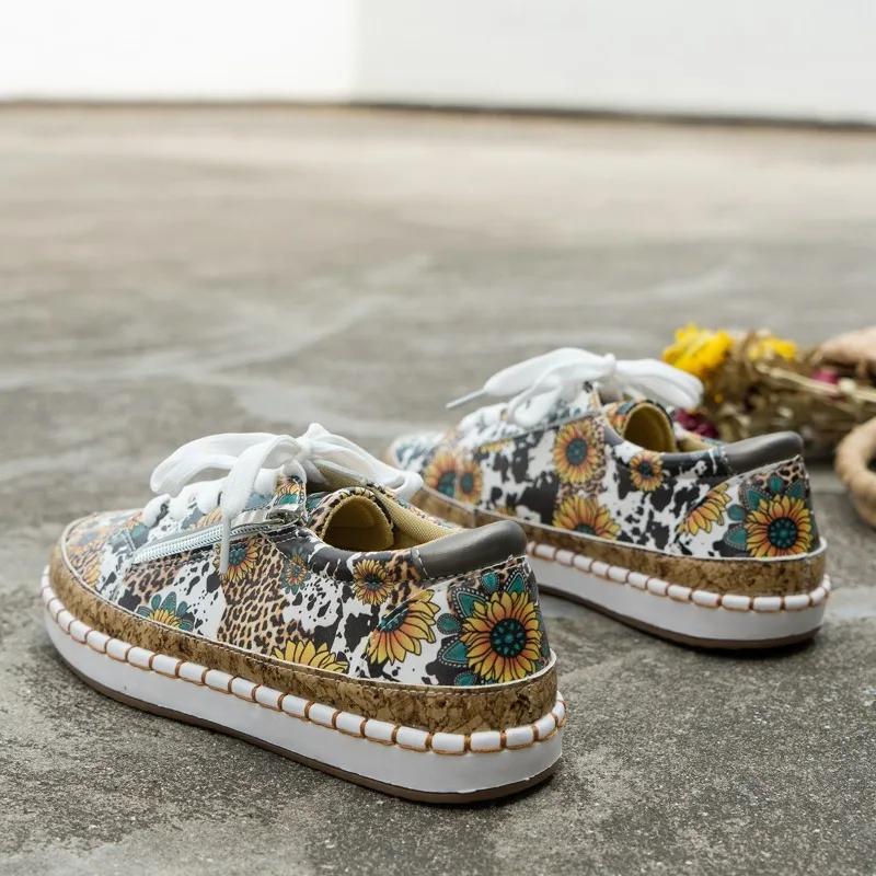 Весна/лето/осень для отдыха на плоской подошве с принтом, легкие и удобные туфли большого размера на плоской подошве для женщин