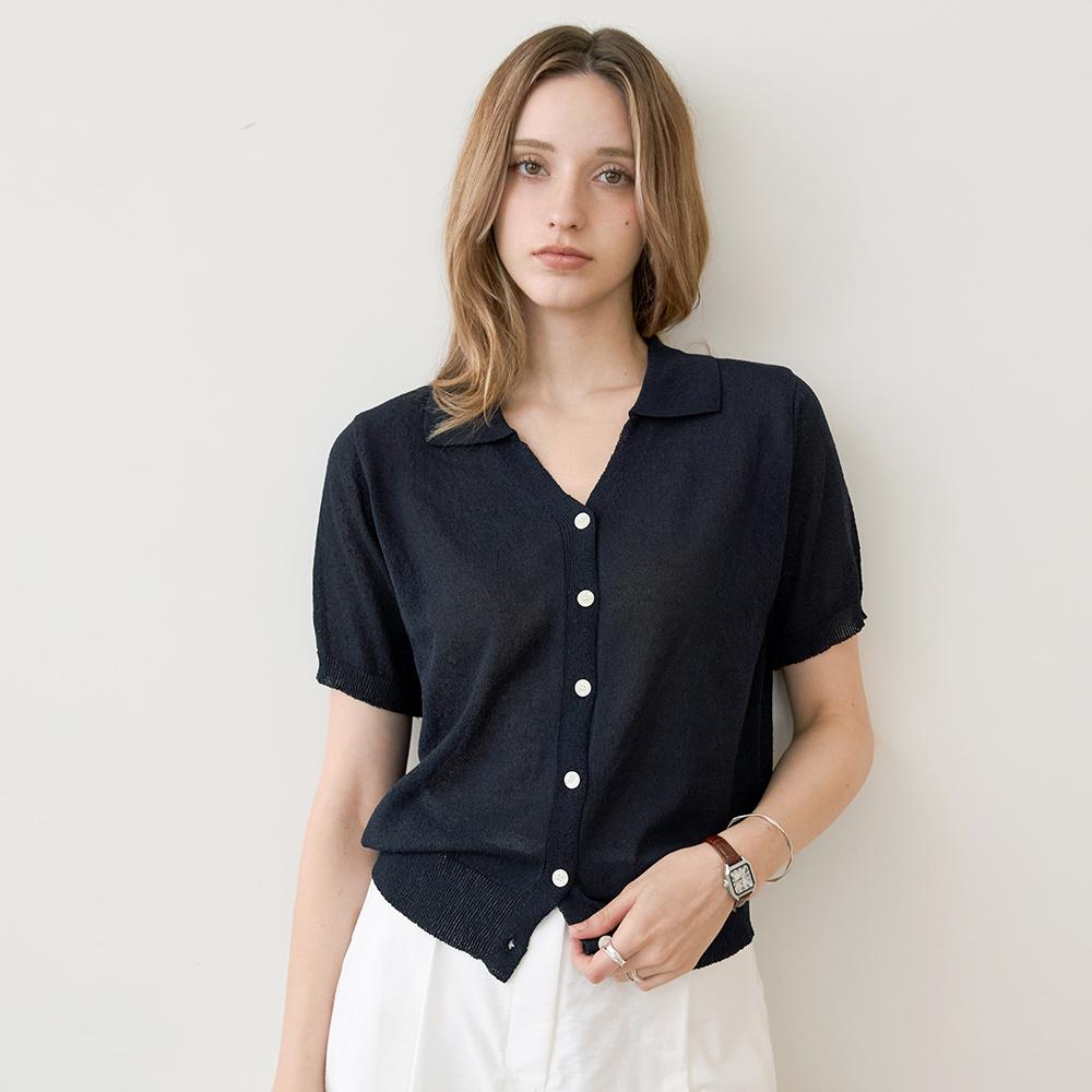 KELLY DONAHUE Breeze Boucle Open Collar Knit Navy