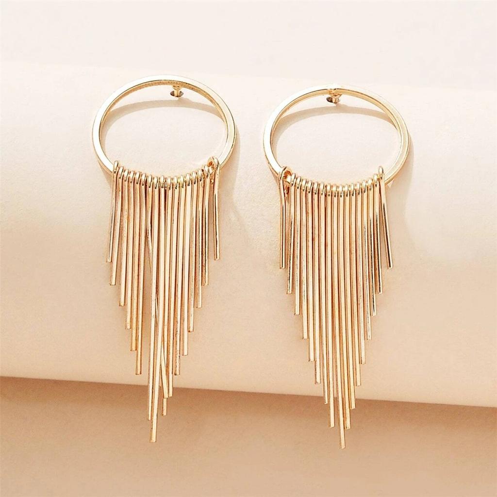 Classic, Long Stick Metal Tassel Fashion Stud Earrings, Nightclub Shiny Earrings.
