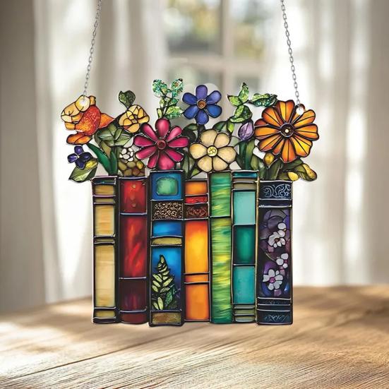 Acrylic Flower Book Hanging Decoration Indoor Outdoor Home Garden Wall Window Hanging Stained