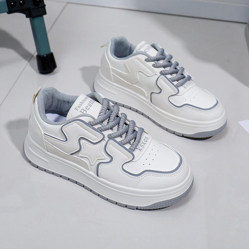 Женские белые легкие кроссовки на массивной платформе, нескользящие дышащие прогулочные туфли на шнуровке, спортивная обувь, повседневные кроссовки из искусственной кожи для женщин