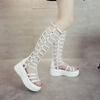 Summer New Chunky Sandal Boots for Women Luxury Genuine Open Toe Knee-high Pumps Gladistor Roman Style Ladies Sandalias De Mujer