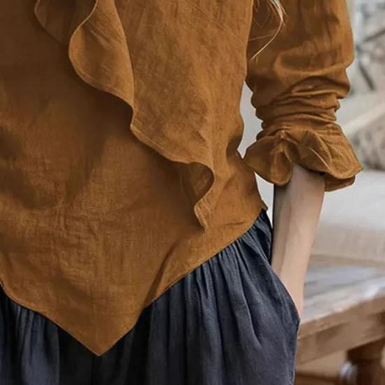 Женская блузка с V-образным вырезом, длинными рукавами и рюшами, однотонная, для работы, вечеринок, повседневной носки.