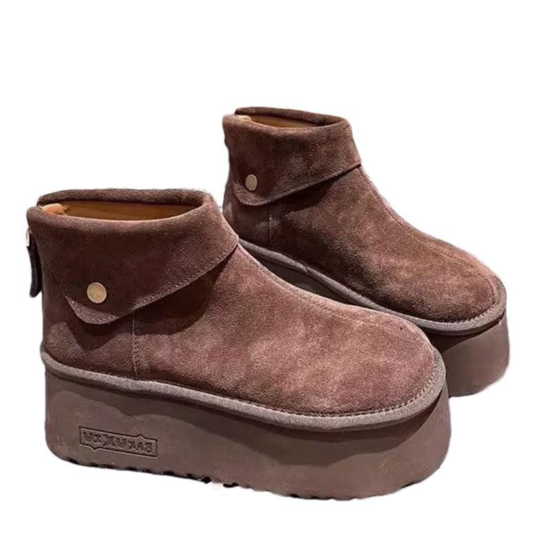 Замшевые женские зимние ботильоны на платформе, дизайнерские короткие плюшевые туфли на среднем каблуке, новый бренд 2025 года, теплые, удобные, зимние ботинки для женщин