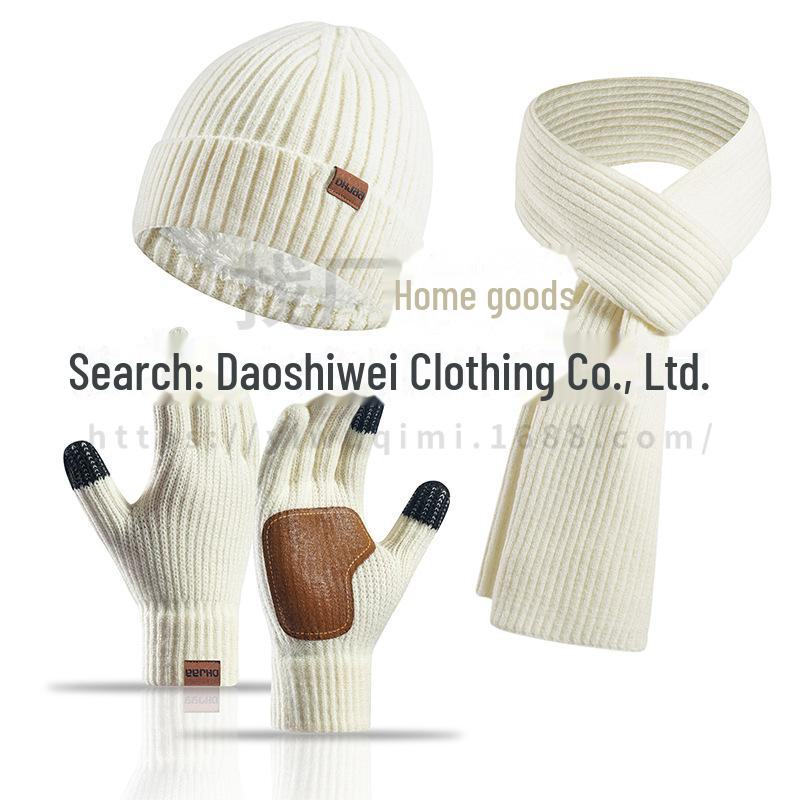 Зимний комплект из трех предметов: шерстяная шапка, шарф и кожаные перчатки в европейском и американском стиле для женщин — нескользящий