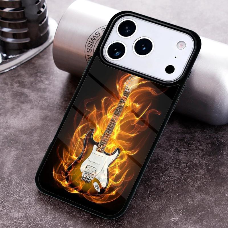 Чехол для телефона iPhone 17 16 15 Pro Max Air 14 13 12 11 Plus с изображением огненной бас-гитары, противоударный чехол Capa