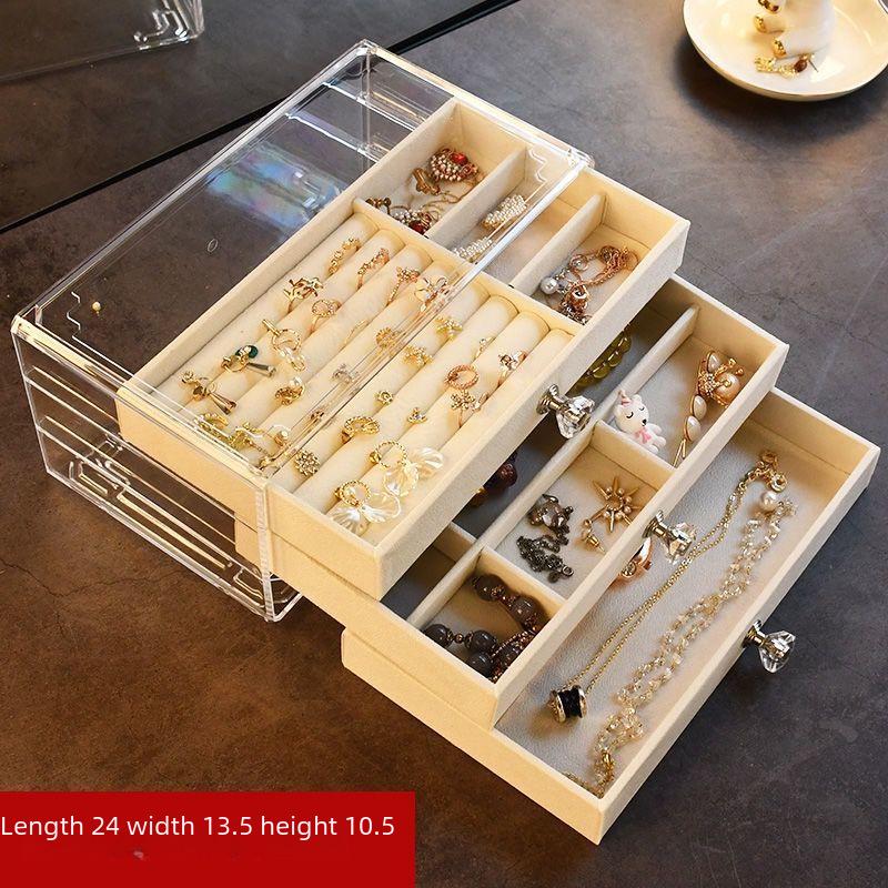 Acrylic Velvet Jewelry Storage Box for Earrings, Bracelets, and Cosmetics - Light Luxury Design