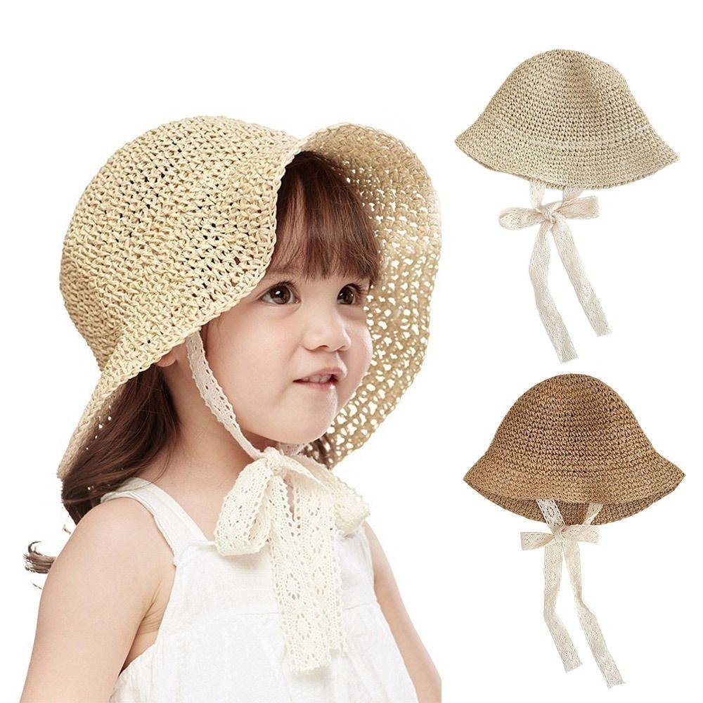 Spring Summer Children Straw Hats Outdoor Baby Sun Hat Trendy Lace Ribbon Straw Hat for Kids