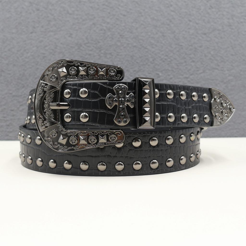 Cross Personality Trend Design Style Belt Men and Women Universal Metal Belt Hip Hop Punk Rivets Cool