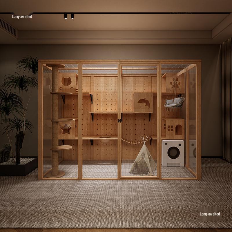 Luxury Glass Panoramic Cat Villa - Indoor Cat House and Cage with Cabinet