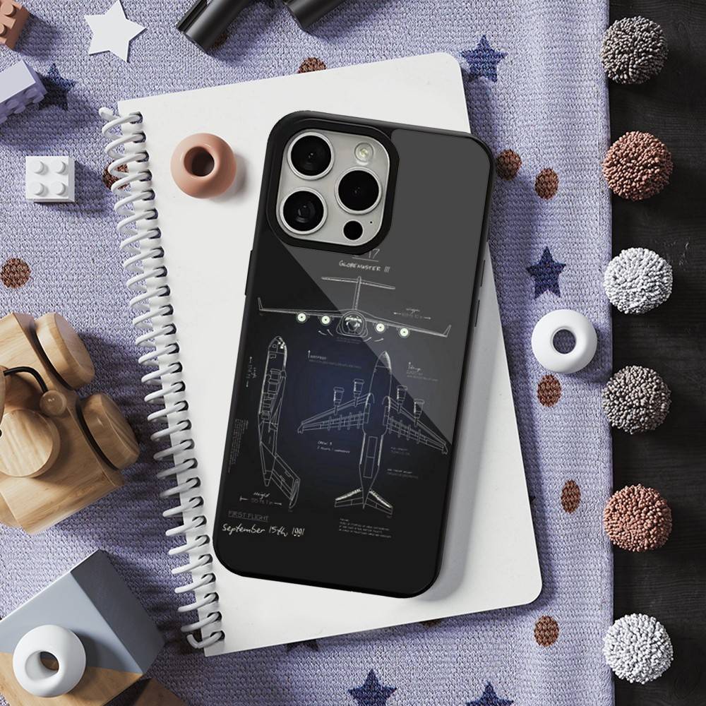 Blueprints Art Aircraft For iPhone 15,Mini,13,12,Pro,16,17,Max,11,14,Plus,For Magsafe,Magnetic Wireless Charging Case
