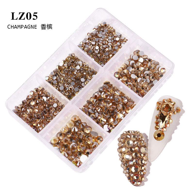 Nail Art Flat Bottom Diamond Mixed Color Champagne 6 Grid Mixed Batch Nail Diy Jewelry Sticker Diamond Nail Art Jewelry